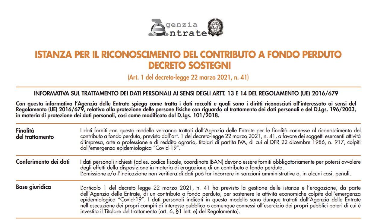 Contributi a fondo perduto Decreto Sostegni calcolatore online