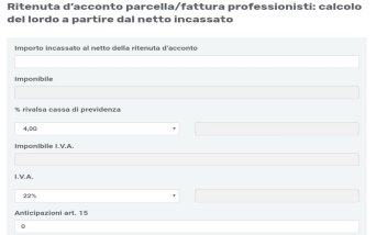Calcolo ritenuta d'acconto parcella professionisti